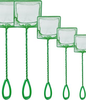 5 Pack Aquarium Fish Net, Multi-Size Fine Quick Fish Catch Nets Nylon Fishing Mesh Nets with Long Plastic Handle for Fish Tank - Green (3in, 4in, 5in, 6in, 6in)