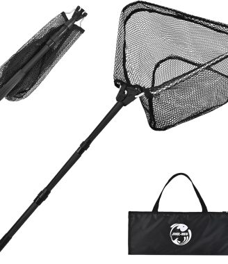 Fishing Net with Handle, Rubber Coated Landing Net with Foldable Aluminum Frame, Minnow Net, Small Fishing Net, Easy Transportation Storage for Kayak, Fly, Catfish, Bass, Trout Fishing